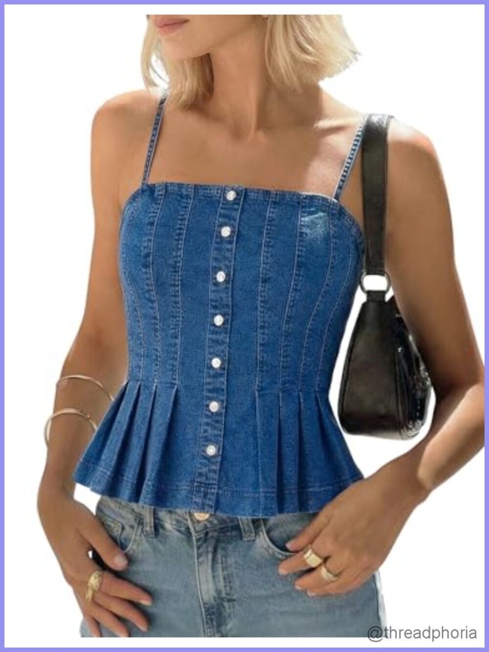 Denim Corset Tank Top Adjustable Straps Peplum Jean Vest Country Concert Outfit